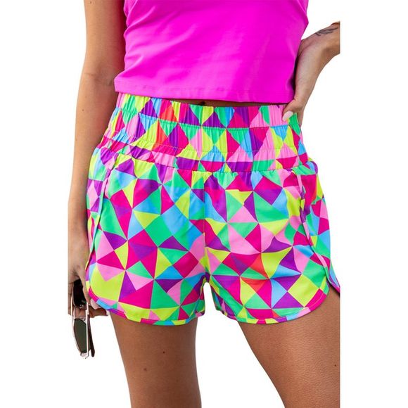 Azura Exchange  Multicolor Geometric High Waisted Athletic Shorts - Picture 8 of 15